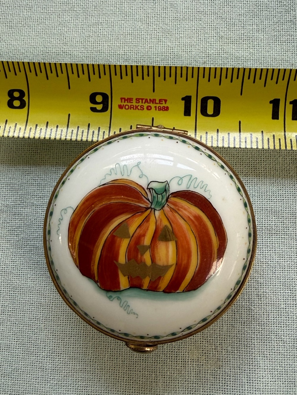 Vintage Rochard Limoges Box Hand Painted Jack O Lantern Pumpkin French Porcelain